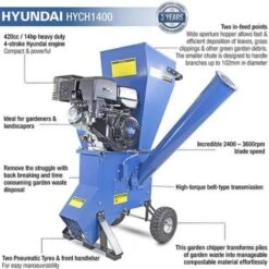 Hyundai 420cc 102mm Petrol 4-Stroke Garden Wood Chipper Shredder Mulcher HYCH1400 -Garden Care 18217020 4