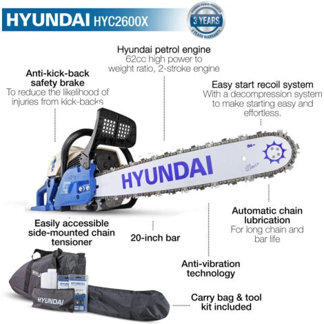 Hyundai HYC6200X 62cc 2-Stroke 20 Petrol Chainsaw 7 Hyundai HYC6200X 62cc 2-Stroke 20 Petrol Chainsaw - Image 5