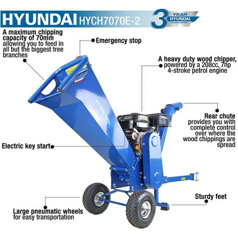 Hyundai HYCH7070E-2 7hp 208cc Electric Start Wood Chipper 4 Hyundai HYCH7070E-2 7hp 208cc Electric Start Wood Chipper - Image 2