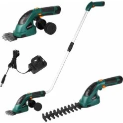 GIZCAM 7.2V 2 In 1 Cordless Grass And Hedge Trimmer, 2 Interchangeable Blades, Battery Powered Lightweight Electric Trimmer,Telescopic Handle & Trolley Wheel Attachments