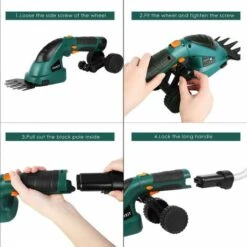 GIZCAM 7.2V 2 In 1 Cordless Grass And Hedge Trimmer, 2 Interchangeable Blades, Battery Powered Lightweight Electric Trimmer,Telescopic Handle & Trolley Wheel Attachments -Garden Care 49699939 4