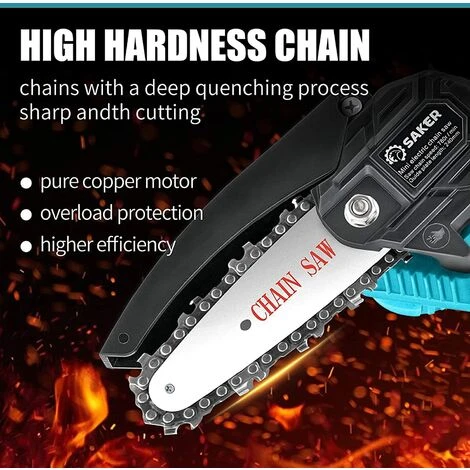 Saker Mini Chainsaw,4 Inch Portable Electric Chainsaw Cordless,Handheld Chain Saw Pruning Shears Chainsaw For Tree Branches , Courtyard, Household And Garden (SAKER Mini Chainsaw + 1 Battery) 4 Saker Mini Chainsaw,4 Inch Portable Electric Chainsaw Cordless,Handheld Chain Saw Pruning Shears Chainsaw For Tree Branches , Courtyard, Household And Garden (SAKER Mini Chainsaw + 1 Battery) - Image 2