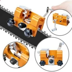 Chainsaw Sharpener,Chainsaw Chain Sharpening Jig Kits With 3PCS Carbide Cutter,Suitable For All Kinds Of Chain Saws,Hand-Cranked Portable Chainsaw Sharpener Tool For Lumberjack & Garden Worker(Yellow） -Garden Care 58225946 4