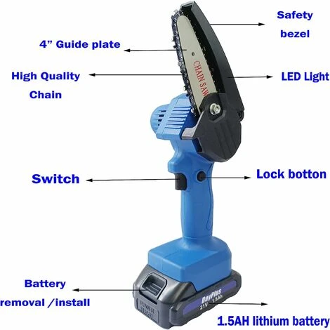 Mini Chainsaw Cordless With 1500mAh Batteries & Chains, 4-Inch Mini Electric Chainsaw Portable, Small Handheld Battery Operated Chainsaw For Trees, Branch Woods 6 Mini Chainsaw Cordless With 1500mAh Batteries & Chains, 4-Inch Mini Electric Chainsaw Portable, Small Handheld Battery Operated Chainsaw For Trees, Branch Woods - Image 4