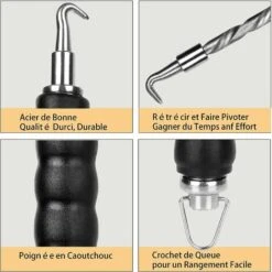 2 Pcs Wire Twister Hook For Semi-Automatic Rebar, Concrete Metal Twists Fence Strapping Tools To Reduce Hand Fatigue - Curved And Straight Hook -Garden Care 68261727 3