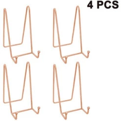 4pcs Plate Stands For Display Plate Holder Display Stand Metal Frame Holder Stand For Picture, Decorative Plate, Book, Photo Easel Rose Gold Large