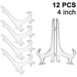 12 Pieces Plastic Easels Plate Racks, Plate Racks, Folding Plates, Display Stands For The Presentation Of Collecting Plates, Bowl Racks, Books, Plates, DVD, Picture Transparent 4 Inch