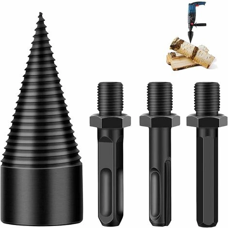 Log Splitter Screw Cone,Drilling Cone Log Splitter With 3 Drill Handles,42mm,Firewood Drill,Twist Drill,Cone Splitter For Home Use 3 Log Splitter Screw Cone,Drilling Cone Log Splitter With 3 Drill Handles,42mm,Firewood Drill,Twist Drill,Cone Splitter For Home Use