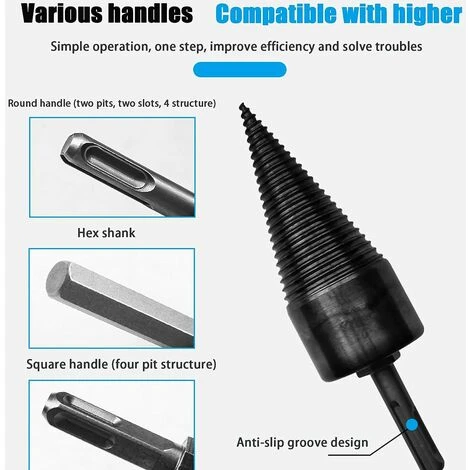 Log Splitter Screw Cone,Drilling Cone Log Splitter With 3 Drill Handles,42mm,Firewood Drill,Twist Drill,Cone Splitter For Home Use 5 Log Splitter Screw Cone,Drilling Cone Log Splitter With 3 Drill Handles,42mm,Firewood Drill,Twist Drill,Cone Splitter For Home Use - Image 3