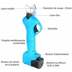 16.8V 2Ah Cordless Electric Pruner With Carrying Case And Maintenance Kit Rechargeable Pruning Shears For Cutting Branches, 25mm Cutting Diameter - 2 Batteries -Garden Care 75259251 3