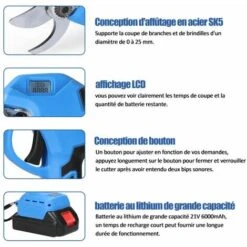 21V Cordless Electric Secateurs, LCD Display, Efficient For Pruning Bonsai Fruit Tree Branches -Garden Care 75259254 4