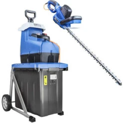 Hyundai Electric Wood Chipper Shredder, 2800w & Corded Hedge Trimmer 680W Bundle