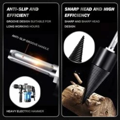 FlkwoH Wood Splitting Cone Drill Bit Set, Heavy Duty Screw Drill, Log Splitter, Cone Splitter, Firewood Splitter With 4 PCS Rods For Electric Hand Drill (42mm) -Garden Care 92346957 4