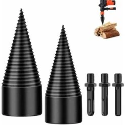 Wood Splitting Drill Bit, 5 Pcs Removable Firewood Drill Bit Wood Log Splitter Heavy Duty Drill Screw Cone Driver For Electric Hand Drill With Round Square Hexagon Handle, 32mm, 42mm