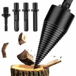 FlkwoH Wood Splitting Drill Bit, Wood Splitter Drill, Conical Drill Bit For Wood Splitting, Wood Grinding Tool Cone Screw Splitting, Log Splitter With 4 Drill Handles Wood Splitting,38mm