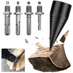 FlkwoH Wood Splitting Drill Bit,Wood Splitting Drill Bit,Taper Drill Bit,Conical Wood Splitter,Durable Splitting Screw Cone Wood Chipper Tool With 4 Drill Handles (42mm)