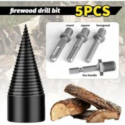 FlkwoH Wood Splitting Drill Bit,Wood Splitting Drill Bit,Taper Drill Bit,Conical Wood Splitter,Durable Splitting Screw Cone Wood Chipper Tool With 4 Drill Handles (42mm) -Garden Care 93451628 3