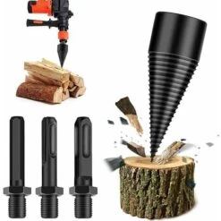 FlkwoH Wood Splitting Drill Bit, Firewood Machine Log Splitter, Taper Drill Bit, Multi-Function Woodworking Drill Bit For Splitting Logs, With 3 Drill Handles, Square/Round/Hexagonal (42mm)