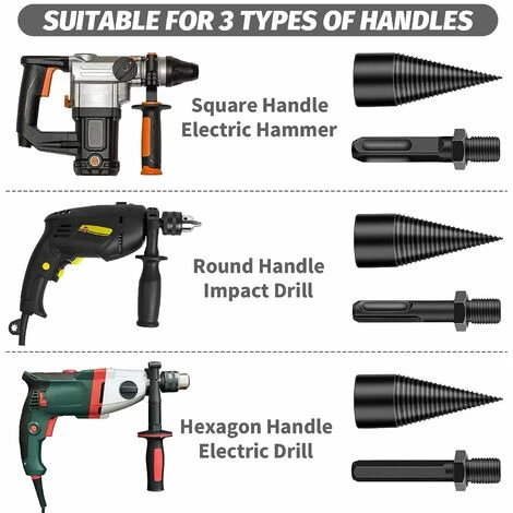 FlkwoH Wood Splitting Drill Bit, Firewood Machine Log Splitter, Taper Drill Bit, Multi-Function Woodworking Drill Bit For Splitting Logs, With 3 Drill Handles, Square/Round/Hexagonal (42mm) 5 FlkwoH Wood Splitting Drill Bit, Firewood Machine Log Splitter, Taper Drill Bit, Multi-Function Woodworking Drill Bit For Splitting Logs, With 3 Drill Handles, Square/Round/Hexagonal (42mm) - Image 3