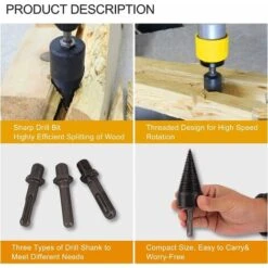 FlkwoH Wood Splitting Drill Bit, Firewood Machine Log Splitter, Drill Screw Cone Log Splitter Easy To Split Wood, Wood Chipper Tool With 3 Drill Handles -Garden Care 93456809 3