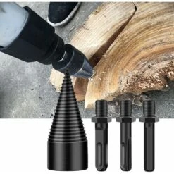FlkwoH Wood Splitting Drill Bit Set, Wood Splitting Drill Bit Set 42mm High Performance Drill Bit 3-Handle Tapered Screwdriver Drilling Square Round Hexagon Log Splitter Screw Cone Ignition Log Splitt