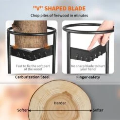 VEVOR Wood Splitter, XL Log Splitter For 8.6" Dia. Wood, Portable "V" Shaped Finger-safty Firewood Cutter, Heavy-duty Solid Steel Wedge Manual Log Maker, With Protection Bag For Home Campsite -Garden Care 94035576 5