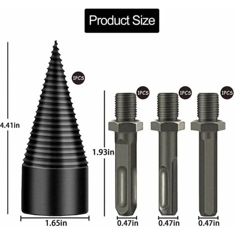 Log Splitters,42mm Wood Splitter Drill Bit, Tapered Wood Splitter For Wood Drill And Wood Milling Cutter, Durable Splitting Screw Cone Wood Chipper Tool With 3 Handles 4 Log Splitters,42mm Wood Splitter Drill Bit, Tapered Wood Splitter For Wood Drill And Wood Milling Cutter, Durable Splitting Screw Cone Wood Chipper Tool With 3 Handles - Image 2