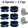 8 Packs 0.065 Inch Line Trimmer Replacement Spool For Ryobi 18v 24v 40v, Fits Ryobi One+ AC14RL3A, 11ft Cordless Line Trimmer, 6 Spools + 2 Trimmer Caps
