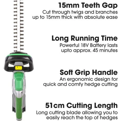 Gracious Gardens Cordless Hedge Trimmer Cutter 18V With 1 Battery And 1 Charger 4 Gracious Gardens Cordless Hedge Trimmer Cutter 18V With 1 Battery And 1 Charger - Image 2