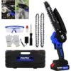 Electric Super Power Chainsaw & Battery Sharpening Saw Wood Cutter Garden Tool With One Li-Ion Battery&2 Chains, 2200W, 6 Inch Guide Plate Length -Garden Care 96682374 1