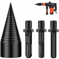 Rose-Auspicious Wood Splitter, Log Splitter Cones, Multifunctional Screws, Wood Logs Splitting Cone Drill Bits Accessories Drilling Tools, With 3 Handles,